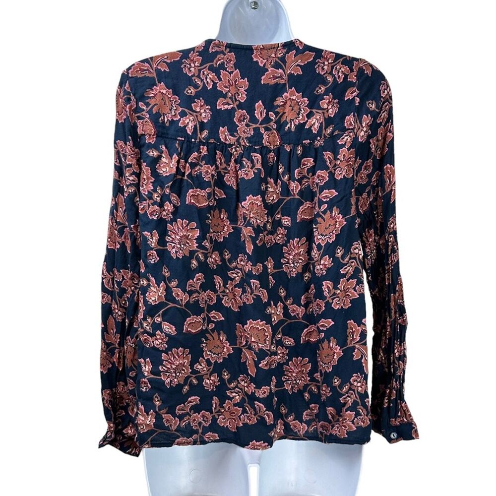 Lucky Brand Floral Tie Neck Top Size Small Navy - Picture 3 of 8
